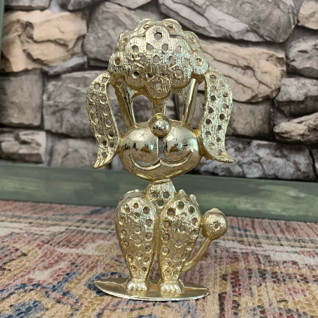 Vintage Signed Torino Gold Poodle Dog Earrings Holder Accessories Display Stand